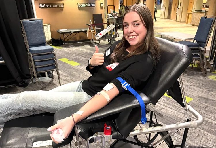 BMES President Kaitlyn getting her blood drawn for the Red Cross x BMES Blood Drive.