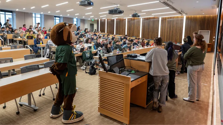 Students gather in one of Innovation Hall's auditorium for the Hackathon kick-off