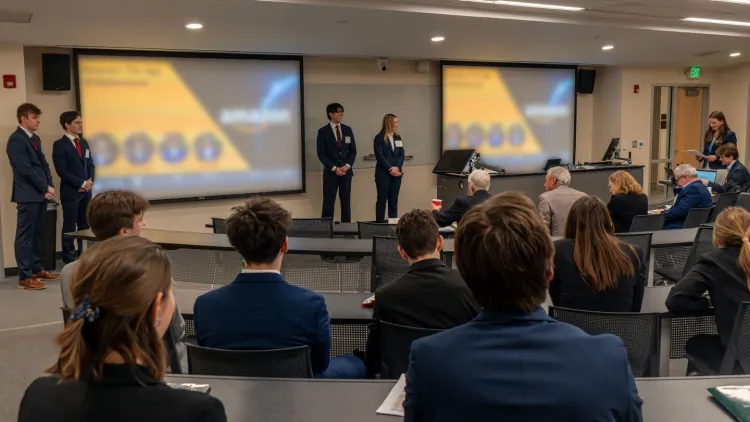 students present their solution to the provided case at the Grossman Dean's Cup