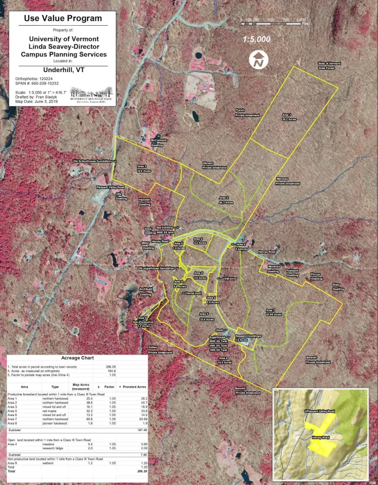 aerial imagery map of Proctor property with parcel boundaries