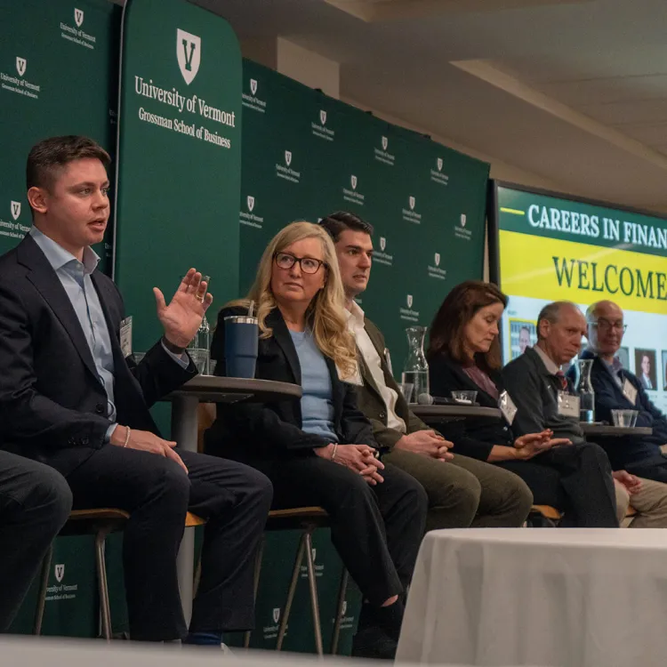 Alumni from the University of Vermont share their experiences with Grossman School of Business students