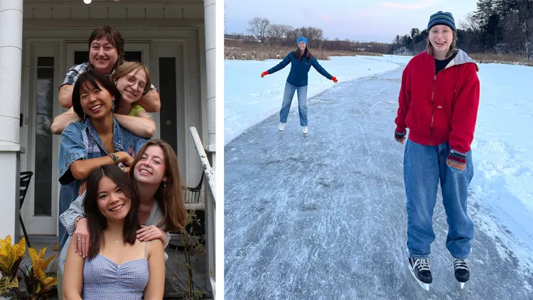 Jes Bennett with a group of friends and ice skating