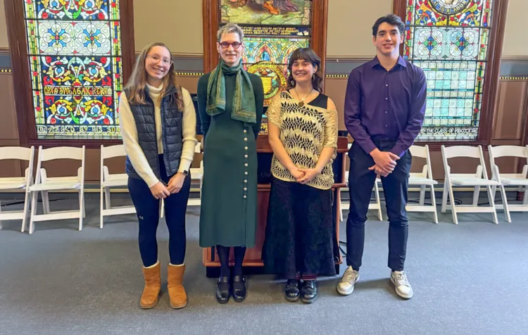 CEMS senior Audrey Tucker  in a group photo along President Tromp and two student colleagues