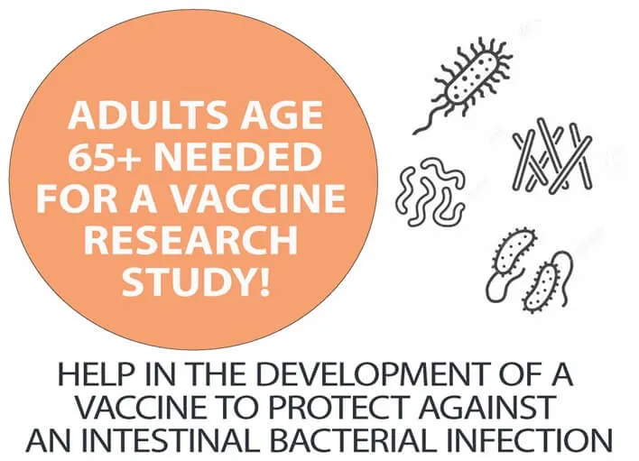 Adults Age 65+ Needed for a Vaccine Research Study! Help in the development of a vaccine to protect against an intestinal bacterial infection