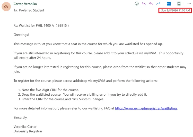 waitlisting email notification example