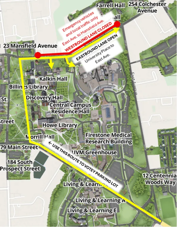 Map diagram of Colchester Avenue showing construction and detour options 