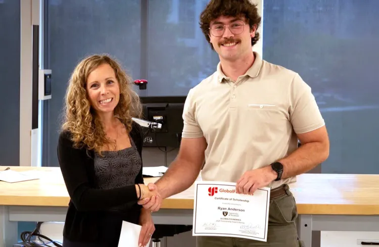 Ryan Anderson receiving the GlobalFoundries Scholarship