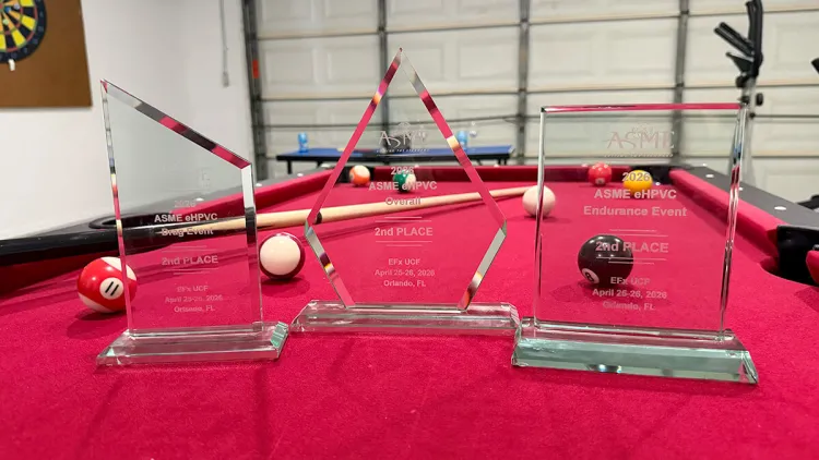 The trophies won by the UVM ASME team