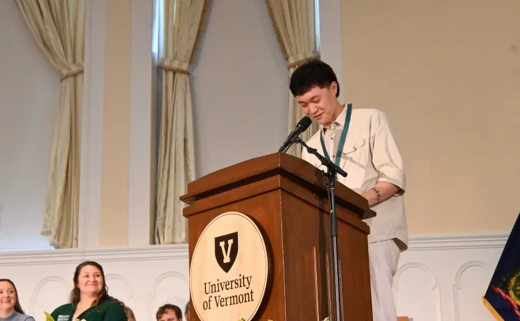 Nursing Class of 2026 speaker Steven Shi at the podium
