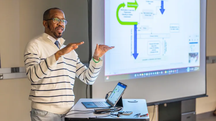 PhD student Kehinde Ojasanya presents his research findings