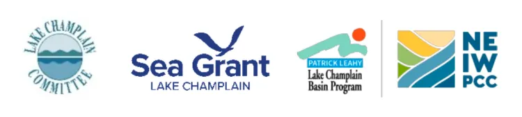 A strip of logos including the lake champlain committee, lake champlain sea grant, lake champlain basin association and NEIWPCC.