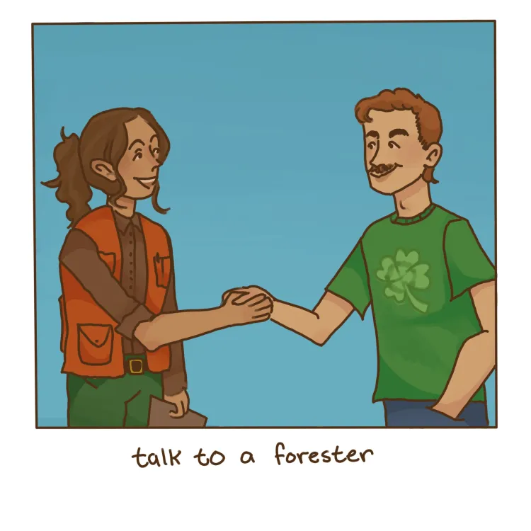 a forester shaking hands with a landowner