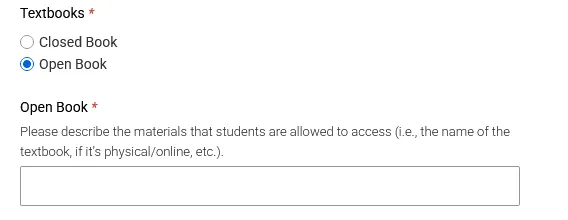 Textbooks radio buttons, closed book or open book