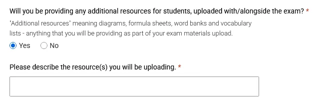 Additional resources radio buttons, yes or no