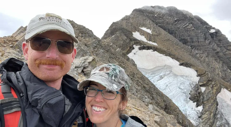 2 people during a hike on Mount Jackson in Glacier National Park