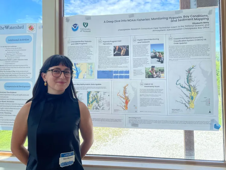 Liz standing in front of a research poster.
