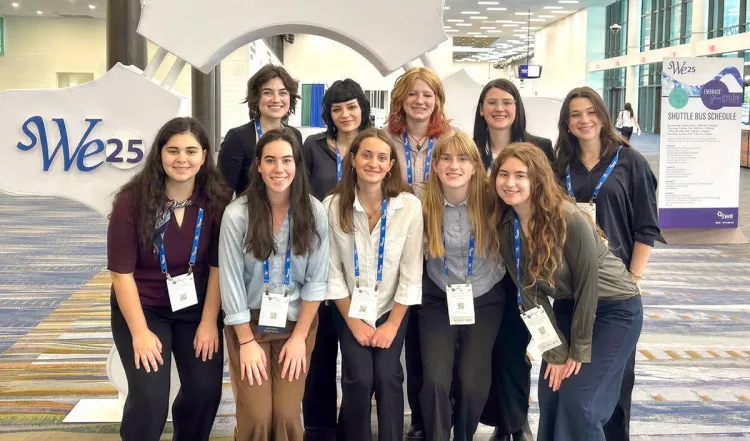 The UVM SWE Executive Board attended SWE 2025 Conference in New Orleans! 1st row: Jackie Berk, Skye Sularz, Beaven Rutter, Ginger Thralow, and Alena Annunziata.  2nd row: Daisy Thralow, Katrin Lelyushkina, Katie Rimby, Kate Lockwood, and Genevieve Barrett