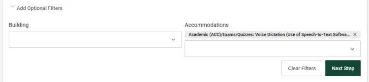 Add optional filters, Building drop down list and Accommodations drop down list.