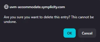 accommodate popup window: Are you sure you want to delete this entry, this cannot be undone?