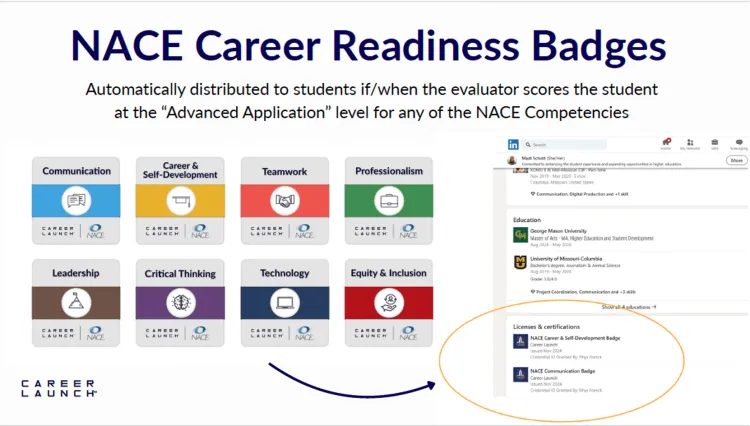 shows the 8 LinkedIn Badges available for students