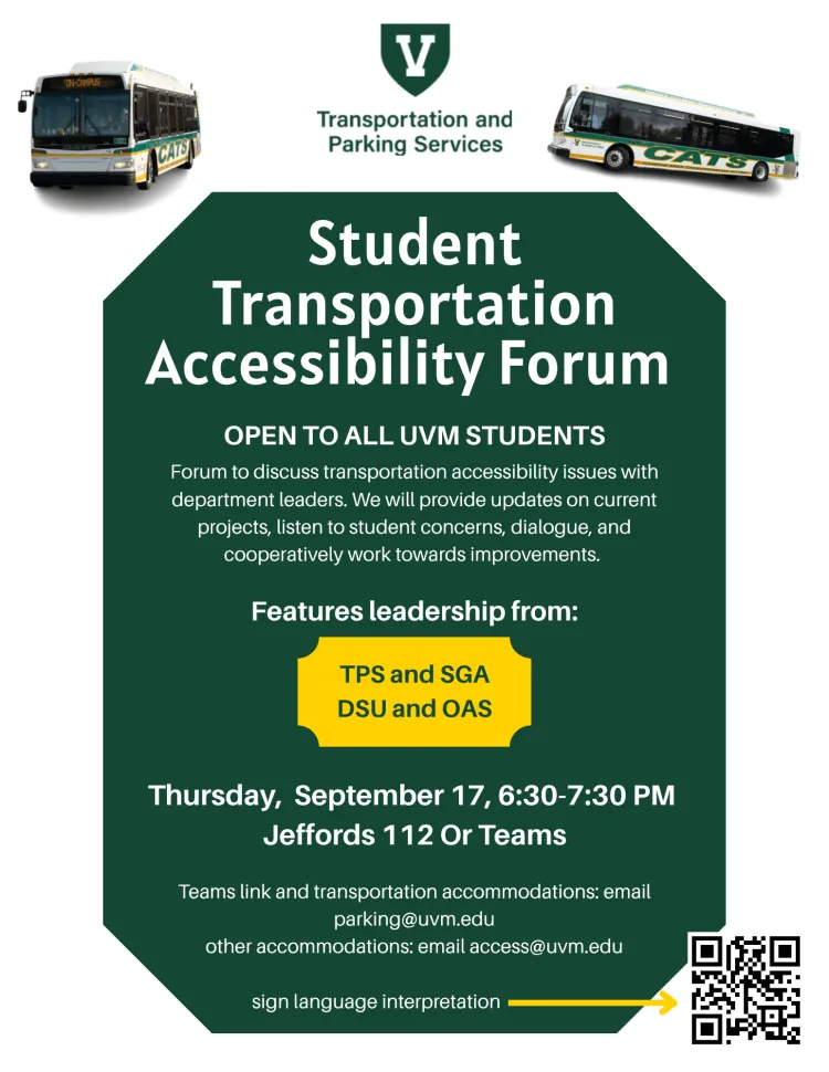 Flyer for the Student Transportation Accessibility Forum on 9.17.26