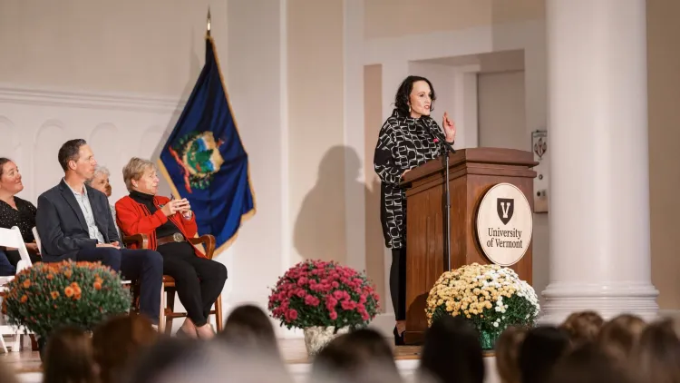 Patricia Pomerleau addresses nursing students during investiture