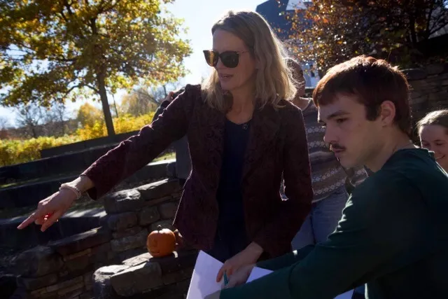 Faculty points out landscape design on the UVM campus