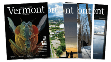 a stack of UVM Magazines covers against a white background