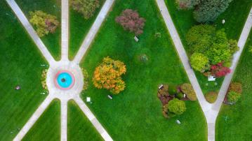 Crossroads at UVM Green seen from aerial drone