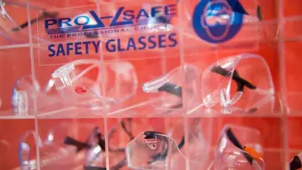 A cabinet of safety glasses
