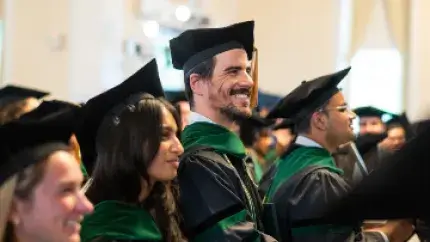 group of med students wearing regalia