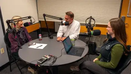 SIMBA Students Inteviewwing guest for a podcast 