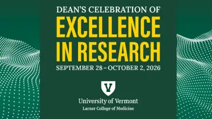 Sign saying Excellence in Research with UVM and Larner logos