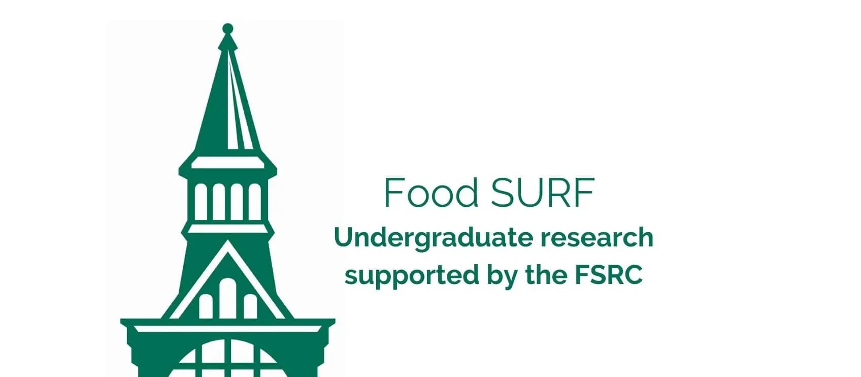 Picture of silhouette of Old Mill building on UVM's campus. Text reads: Food SURF, Undergraduate research supported by the FSRC