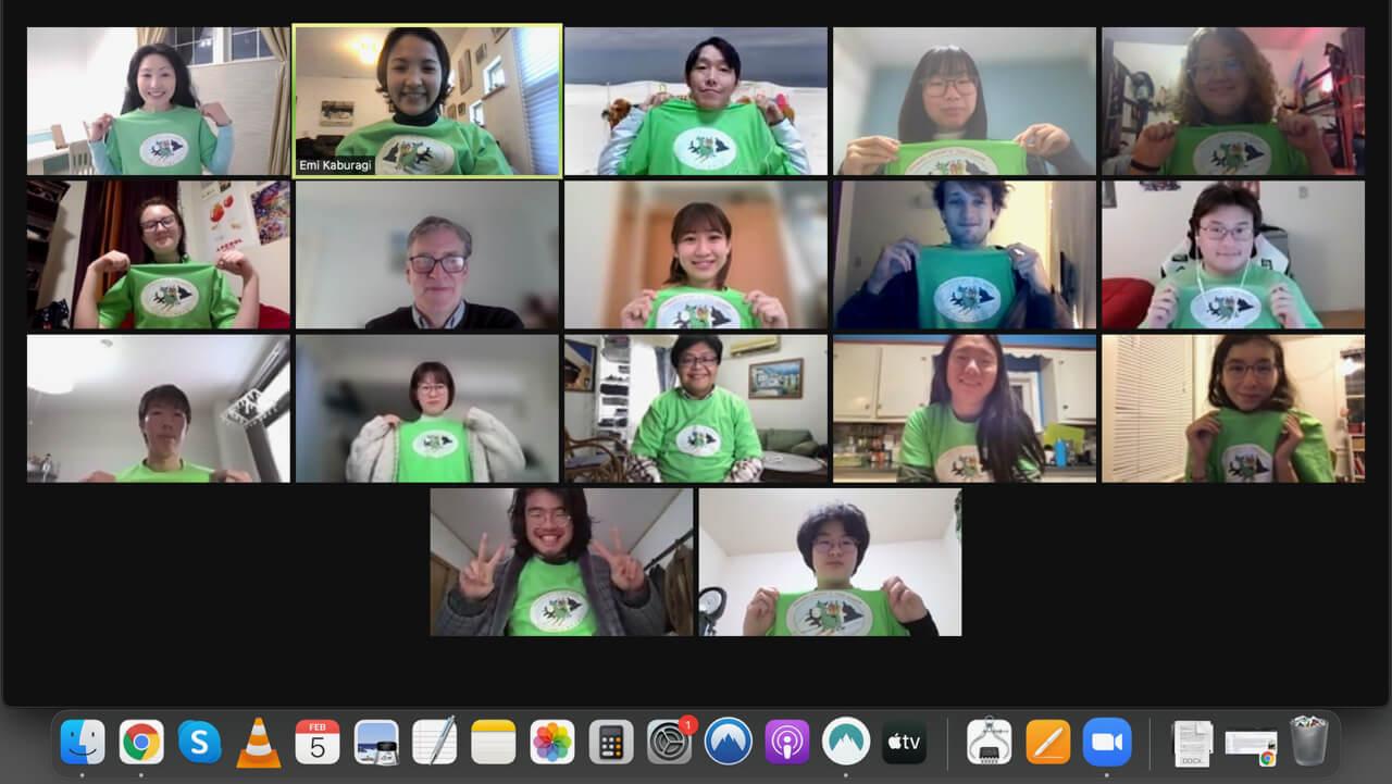 Virtual meeting screen showing Japanese and CAS students in the Collaborative Online International Learning Project between UVM and Tottori University in Japan