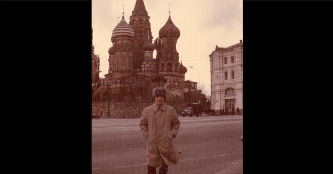 A young Kevin McKenna standing in a Moscow street of yesteryear