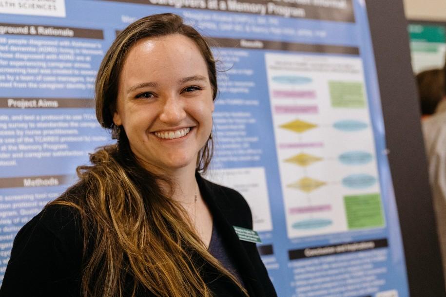 Meaghan Knakel, G '23, presented the results of a pilot launch of the Tailored Caregiver Assessment and Referral Protocol (TCARE) at the 2023 College of Nursing and Health Sciences Zeigler Research Forum. 