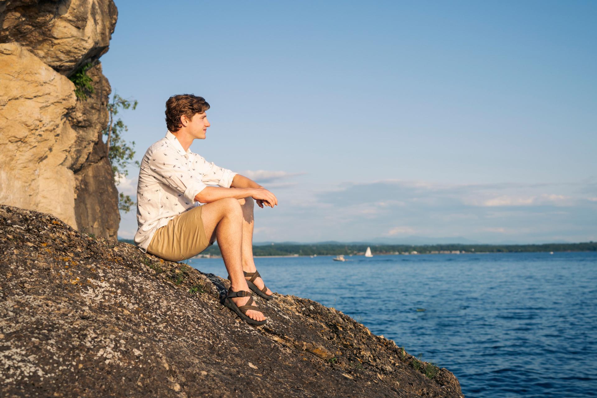 Andrew McCracken looks out at the water of Lake Champlain