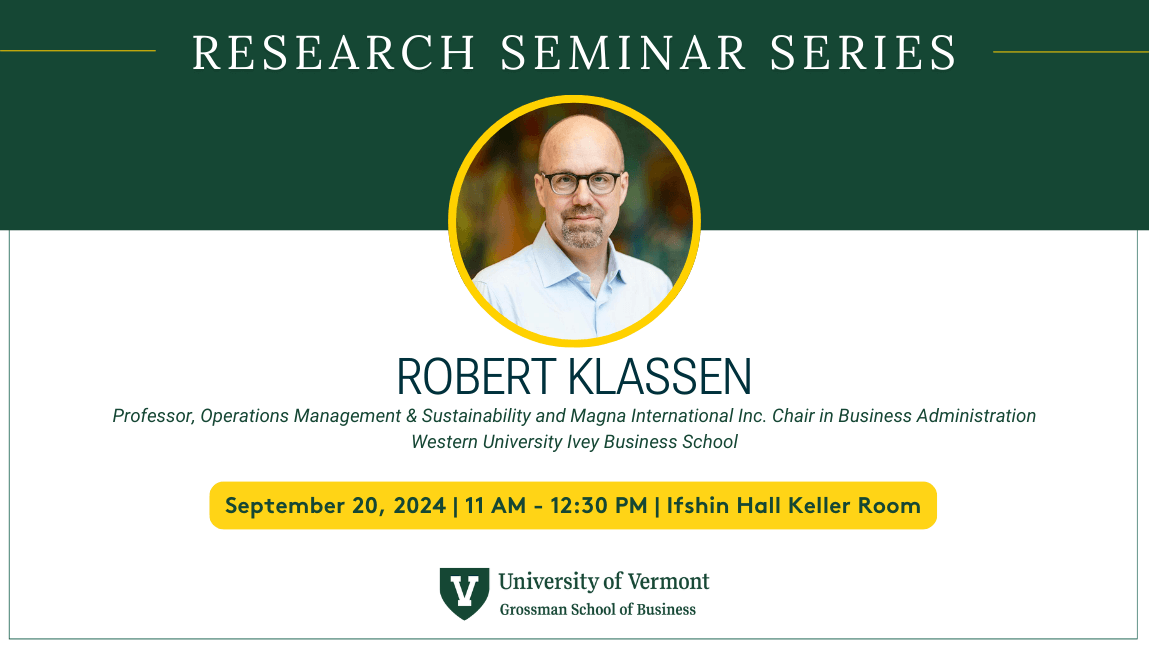 Robert Klassen to speak at Grossman School Research Seminar Series