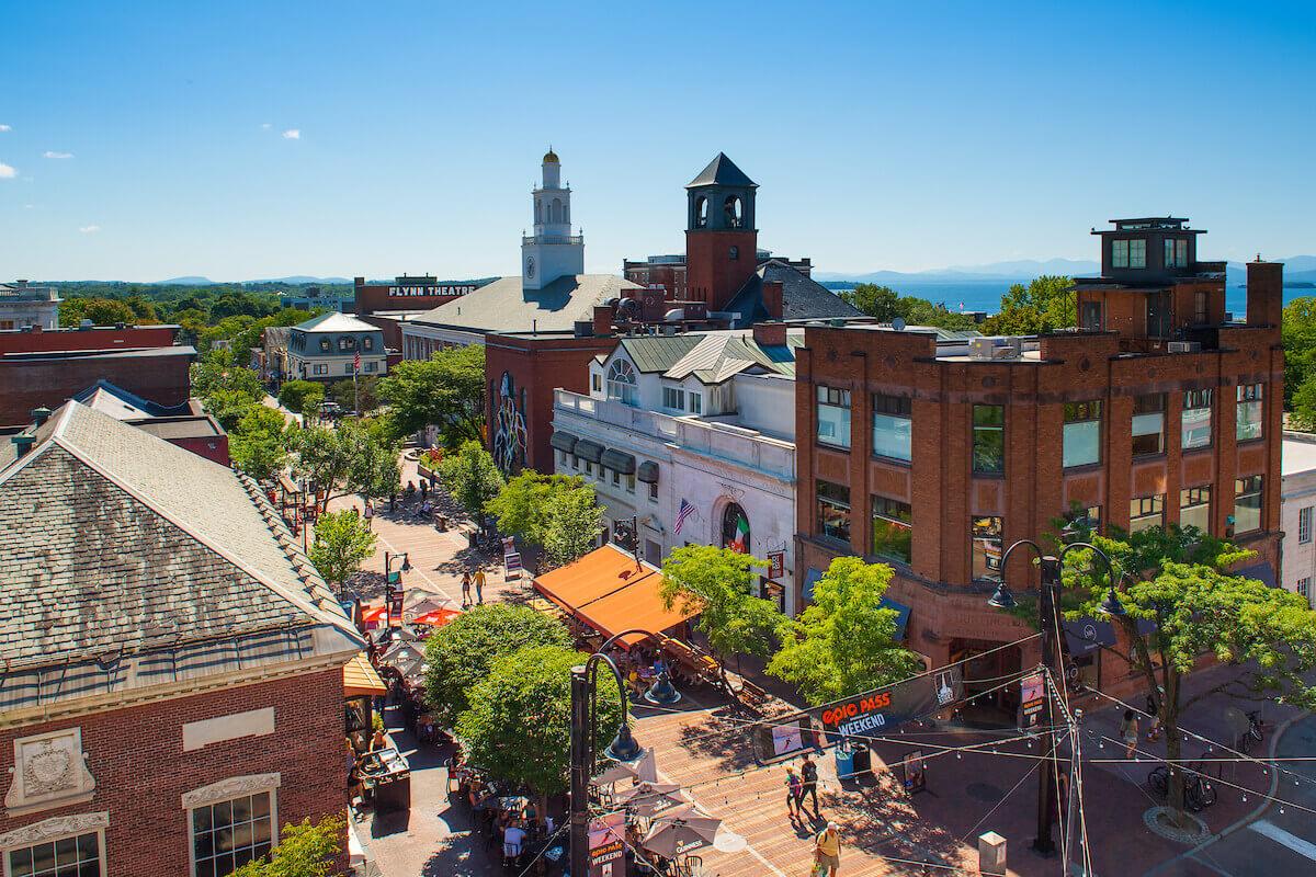 A birds-eye-view of Church Street in Burlington, VT