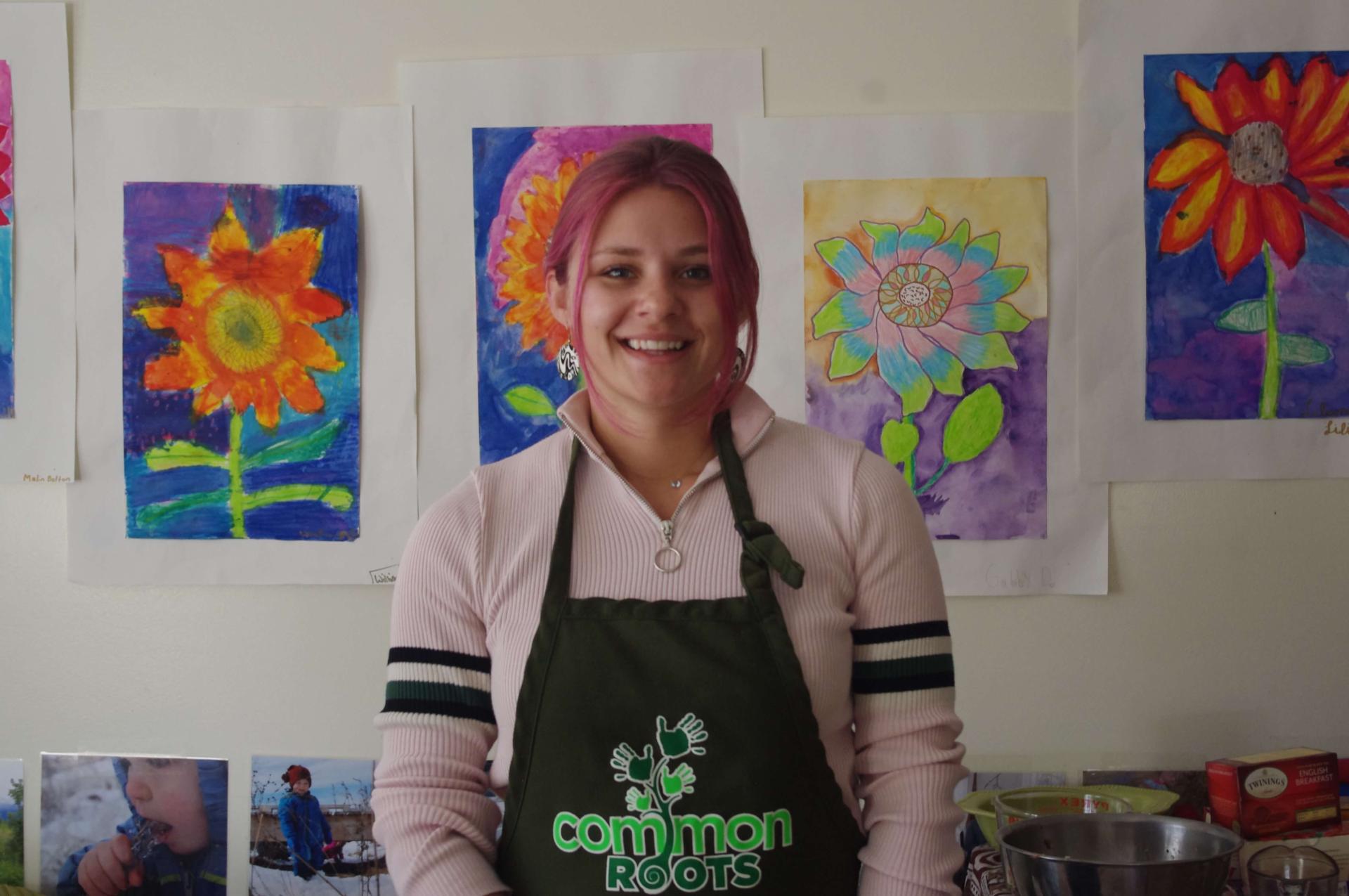 Student completing her internship at a print shop