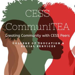 Graphic of three heads with text that says CESS CommuniTEA.
