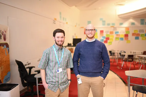 Colin and Ben in their classroom