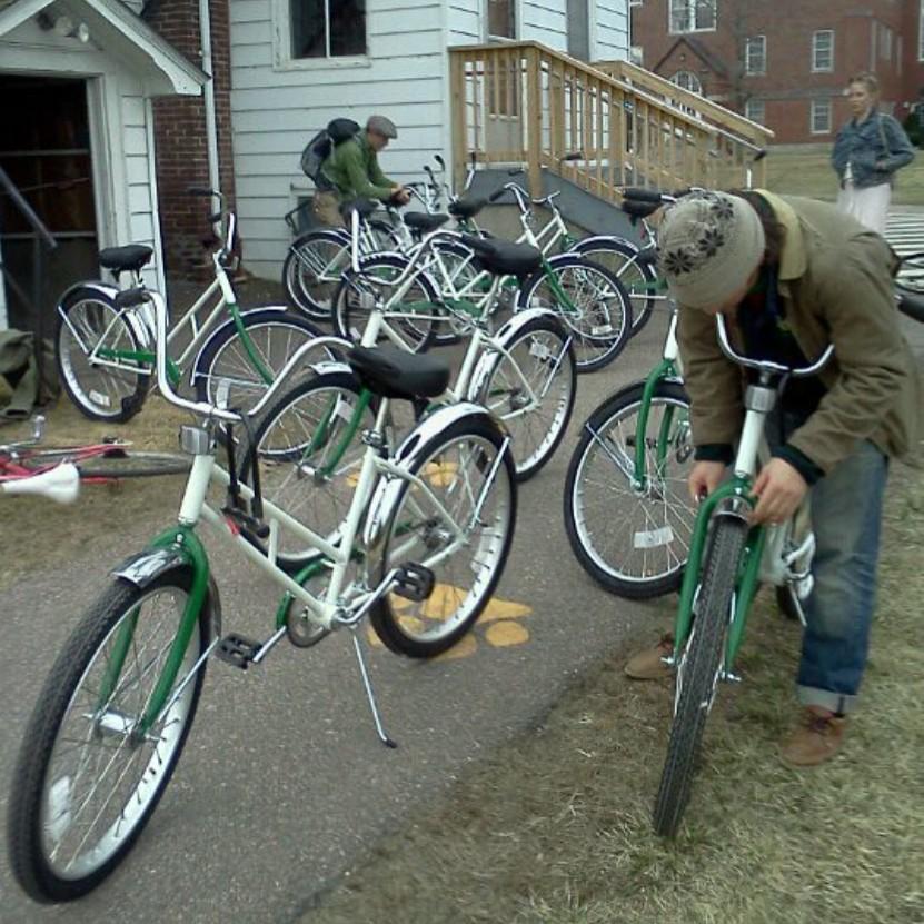 Student repairing a bicycle