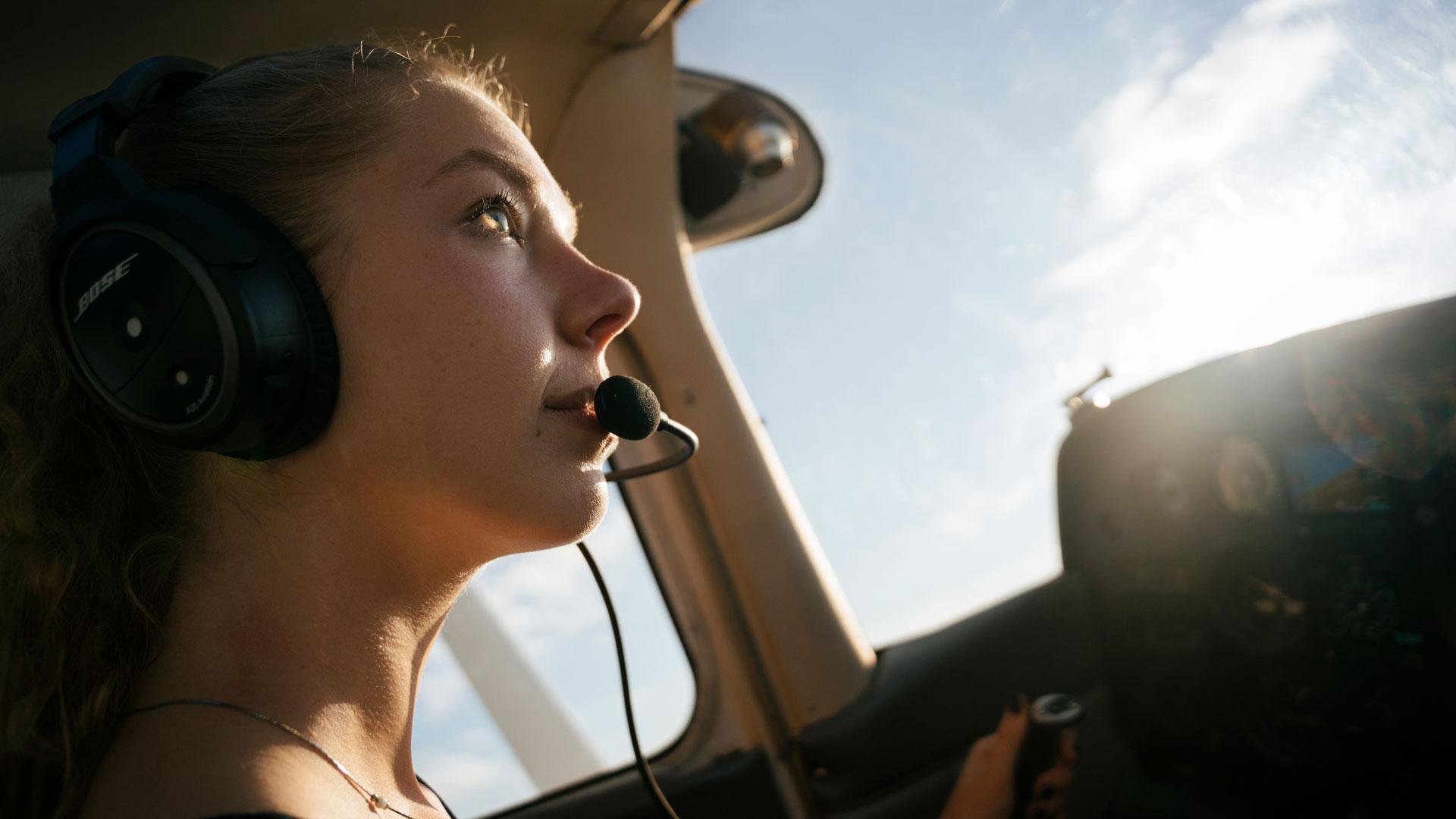 Senior mechanical engineering student Bella Rieley enjoys the opportunity to take to the skies during her internship at Beta. 