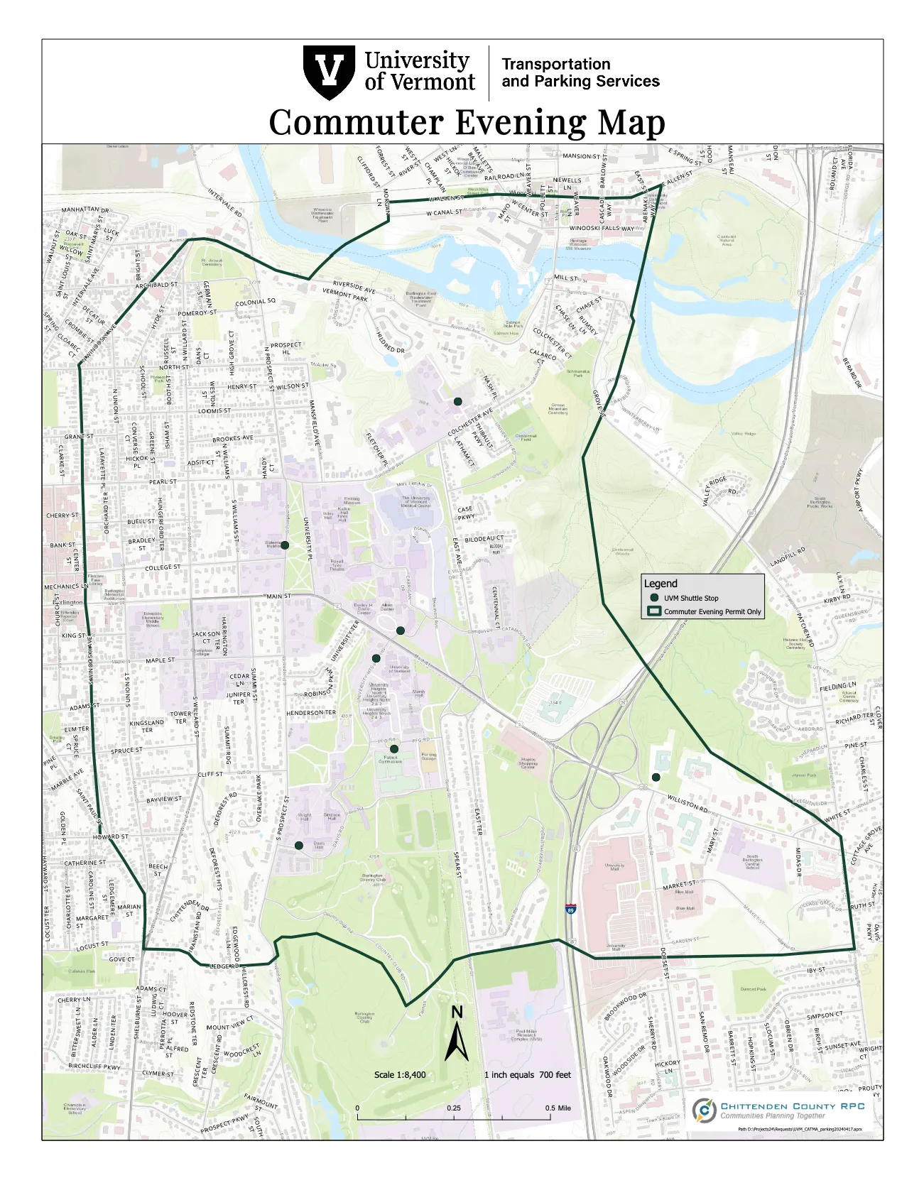 A map showing an area called the proximate zone, where any student living within the boundaries will not be able to purchase a parking permit