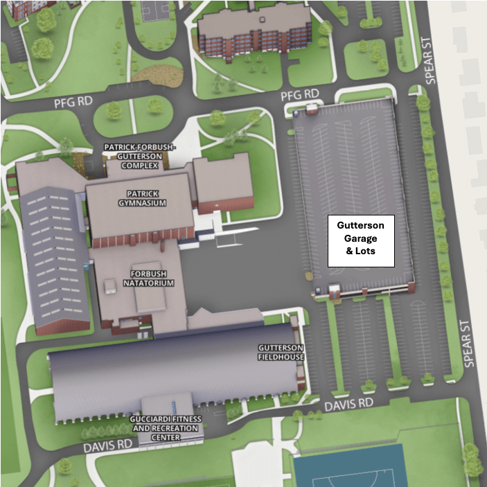 A diagram of Gutterson garage and lots on the UVM campus
