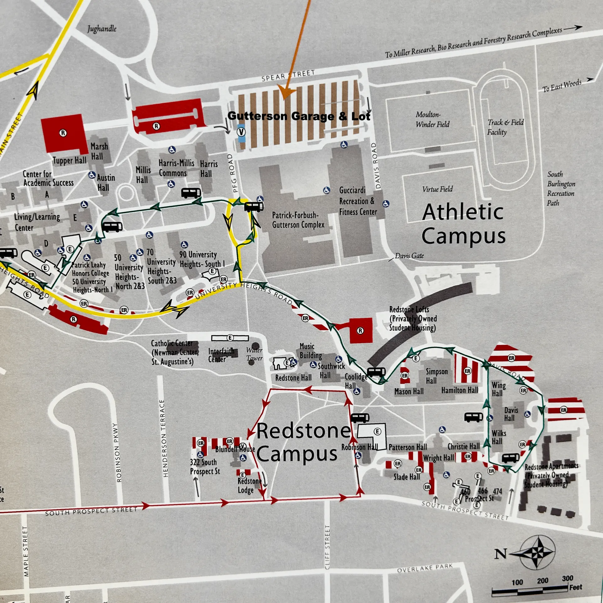 a map of student resident red parking locations on the UVM campus