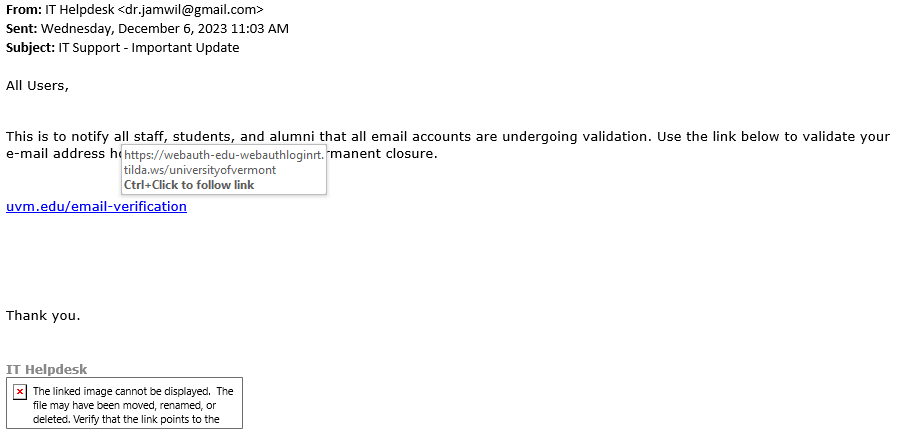 fake IT Support email.