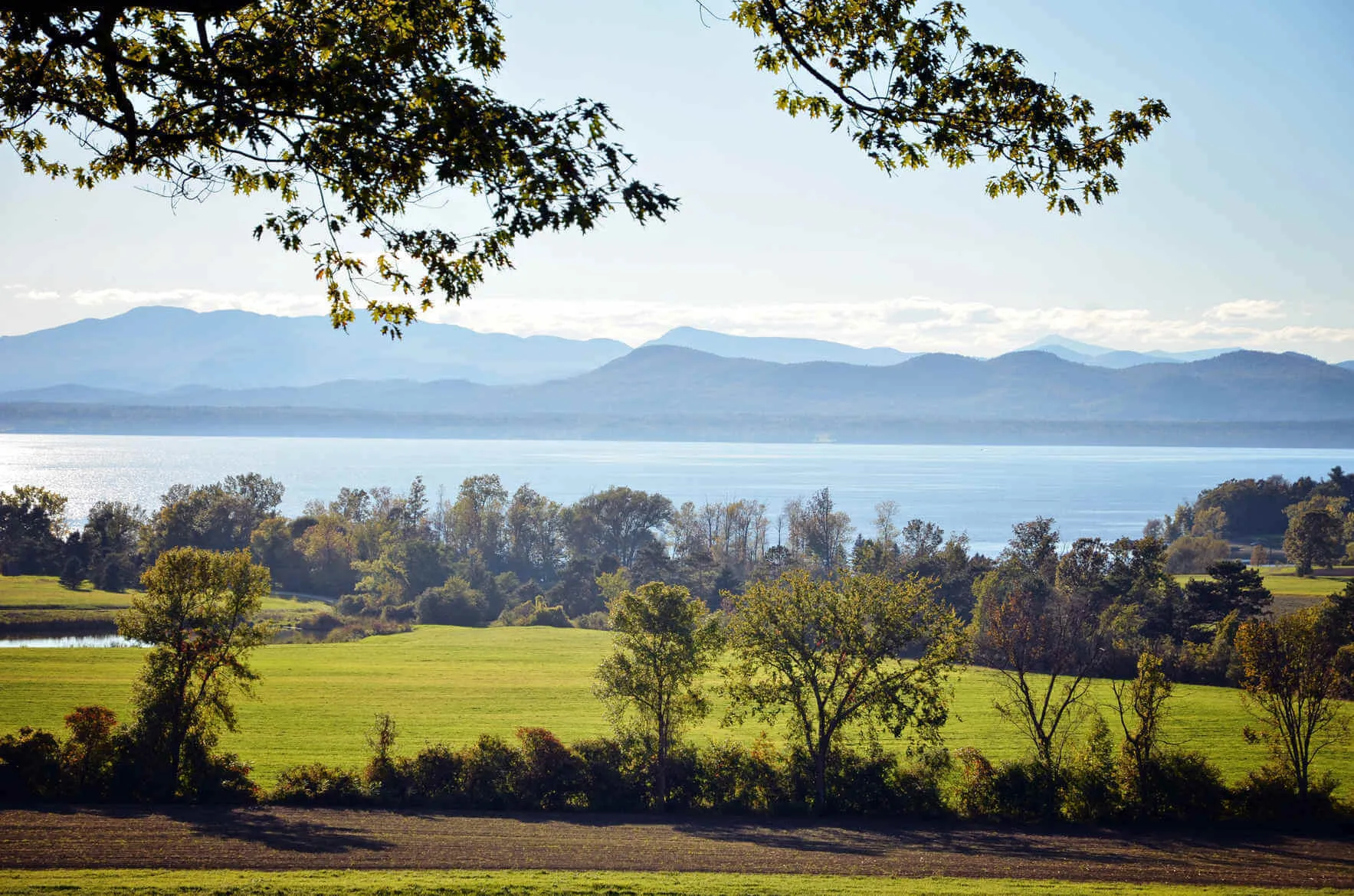 Mountains and lake in background